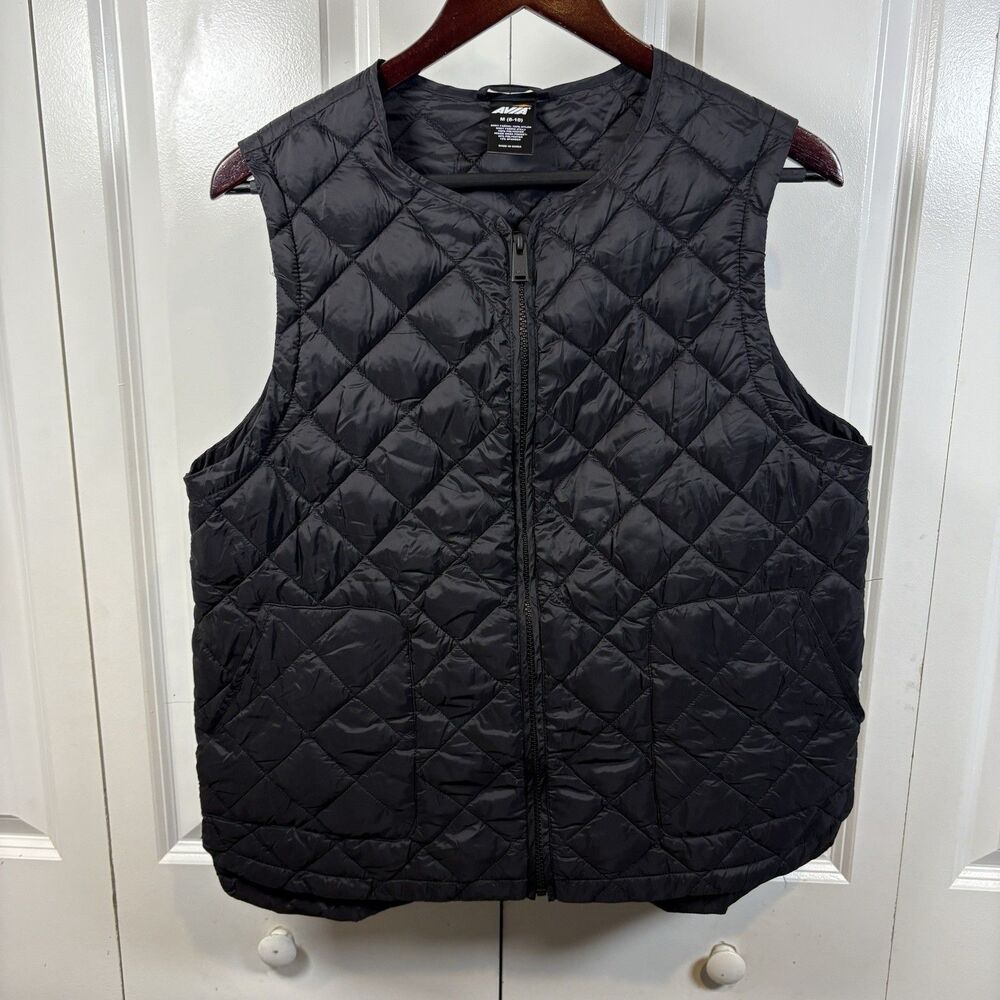 Avia Black Quilted Puffer Vest Women M Lightweight Athletic Layering Sporty